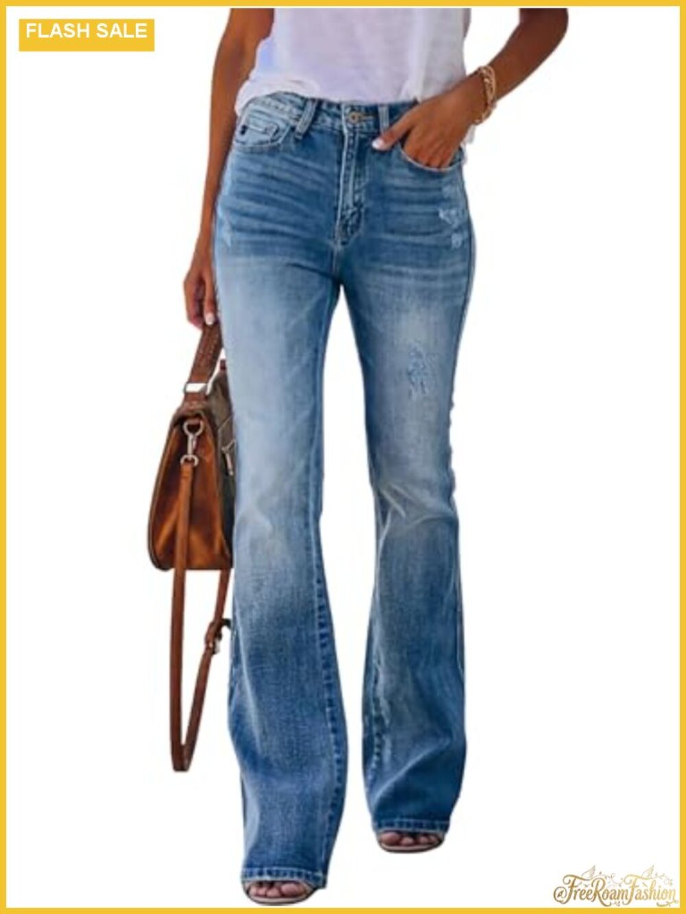 High Rise Flare Wide Leg Bootcut Jeans Stretchy Denim Pockets